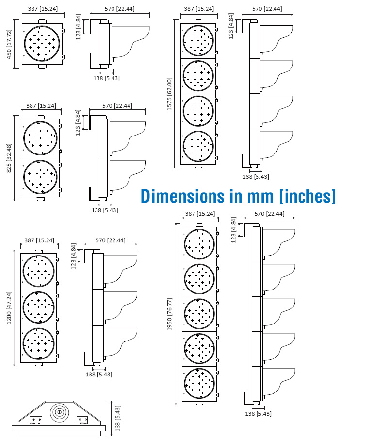 LED Traffic Signal Heads Dimension